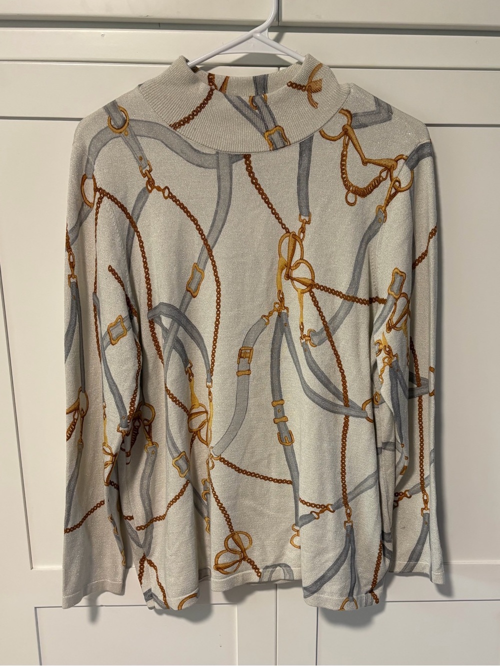Chico's Women’s Equestrian Mockneck Pullover Shimmer Sweater Chicos size 2